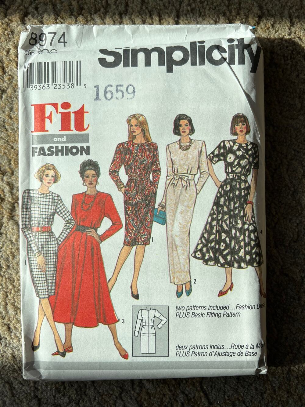 Simplicity 8974 Sewing pattern dress pencil swing skirt size 12 14 16 18